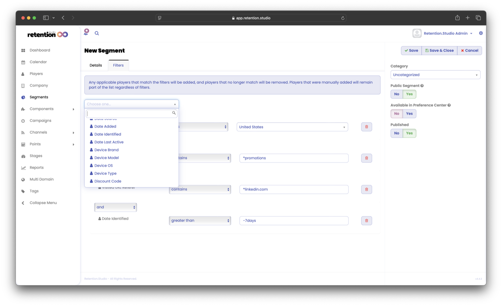 Dynamic segment builder with live size